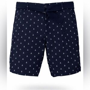 Beverly Hills Polo Club Anchor Print Shorts Size 38 Navy Belted Nautical